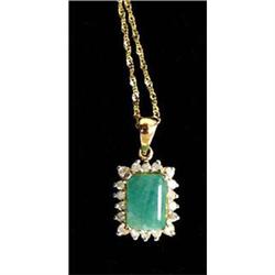 Estate Emerald & Diamond gold necklace pendant #1697505