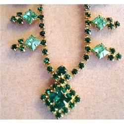 40's RHINESTONE NECKLACE- Green Stones #1711679