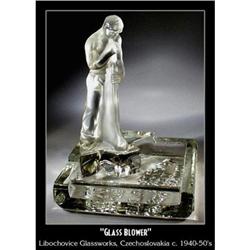 CZECH ART GLASS "GLASS BLOWER" FIGURINE 1930s #1711759
