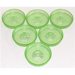 Green Depression Glass DAISY Coaster Set (6) #1711874