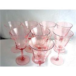 Pink Etched Depression Glass 6 1/2in Stems (8) #1711939