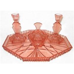 Pink Art Deco Glass Vanity or Dresser Set #1711942