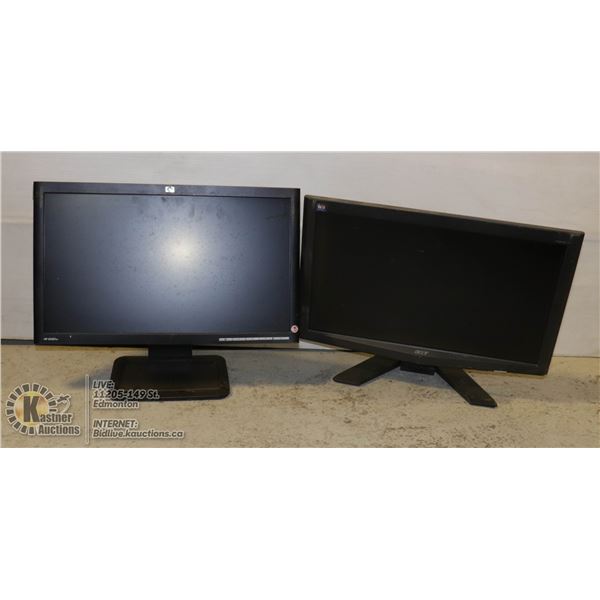 PAIR OF 19" COMPUTER MONITORS, 1 ACER & 1 HP