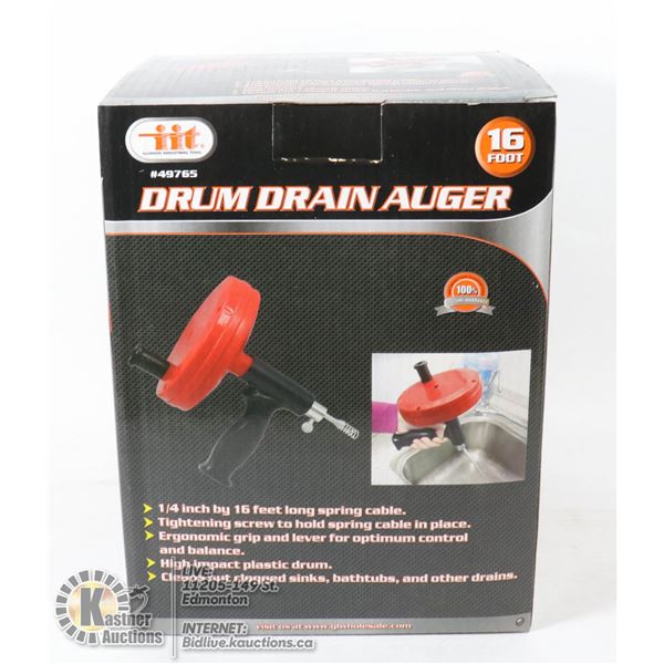 NEW 1/4" X 16' DRUM DRAIN AUGER