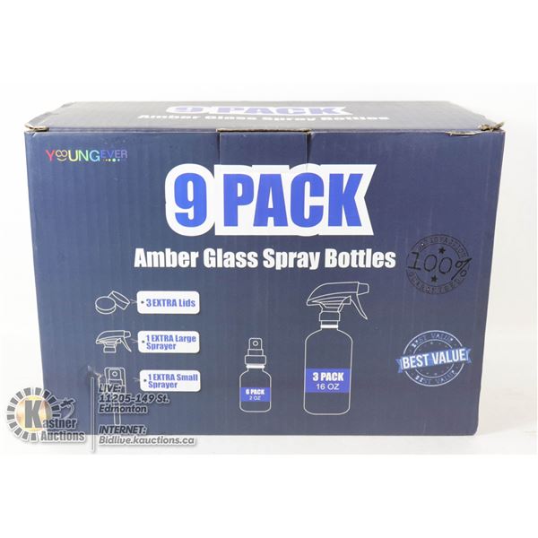 9PK OF AMBER SPRAY GLASS SPRAY BOTTLES