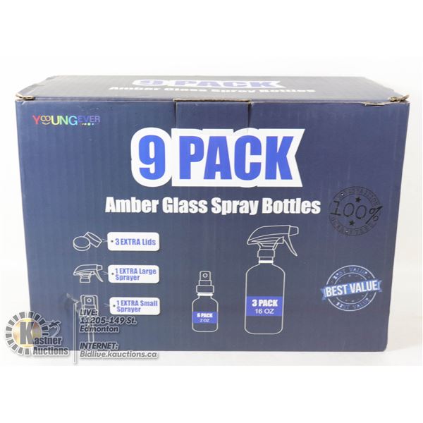 9PK OF AMBER SPRAY GLASS SPRAY BOTTLES