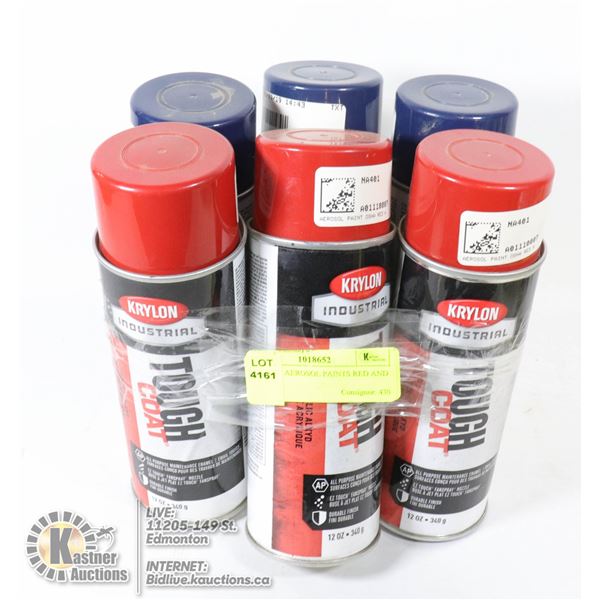LOT OF 6 AEROSOL PAINTS RED AND BLUE