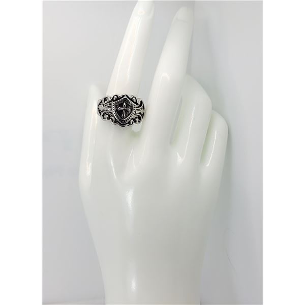 8)  STAINLESS STEEL SHIELD AND CROSS RING