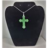Image 1 : 10)  CARVED GREEN LAB CREATED JADE CROSS ON