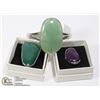 Image 1 : 2 COSTUME RINGS (GREEN STONE, AMETHYST) AND GREEN