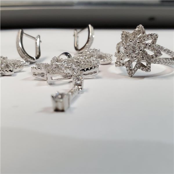 SILVER CUBIC ZIRCONIA EARRING,PENDENT,RING SET