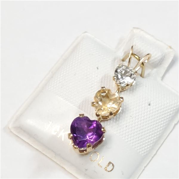 10K YELLOW GOLD BLUE TOPA,CITRINE,AMETHYST PENDANT