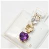 Image 1 : 10K YELLOW GOLD BLUE TOPA,CITRINE,AMETHYST PENDANT
