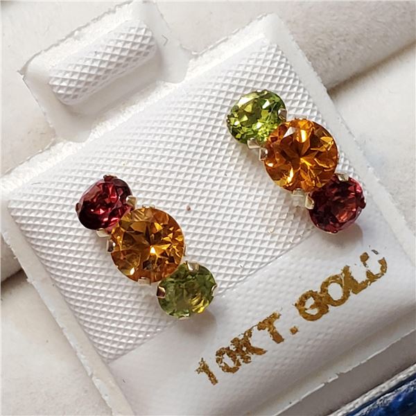 10K YELLOW GOLD EMERALD,RUBY,CITRINE  EARRINGS