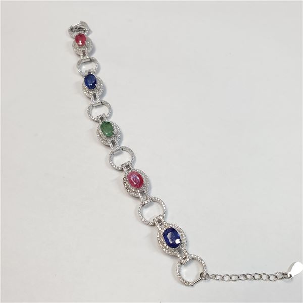 SILVER SAPP,EMERALD,RUBY(8CT)  BRACELET