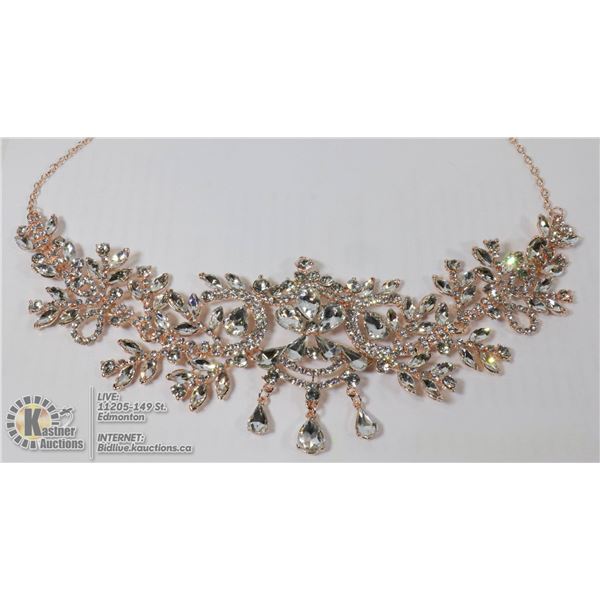 LADIES ROSE TONE RHINESTONE JEWELLERY NECKLACE