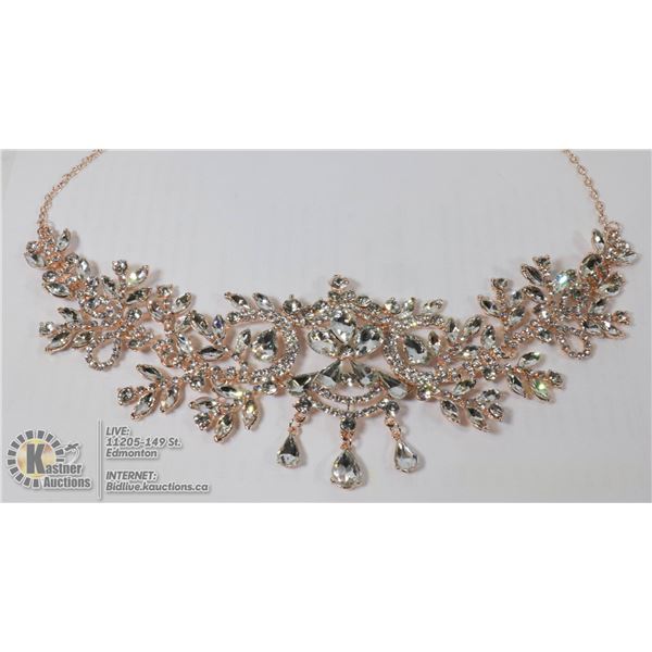 LADIES ROSE TONE RHINESTONE JEWELLERY NECKLACE