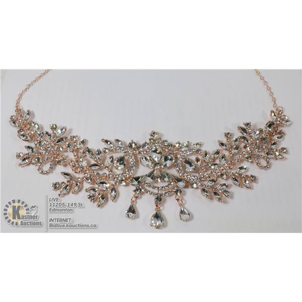 LADIES ROSE TONE RHINESTONE JEWELLERY NECKLACE