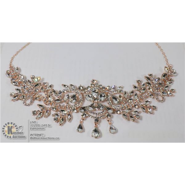 LADIES ROSE TONE RHINESTONE JEWELLERY NECKLACE