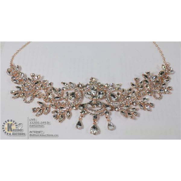 LADIES ROSE TONE RHINESTONE JEWELLERY NECKLACE