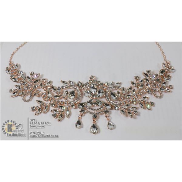 LADIES ROSE TONE RHINESTONE JEWELLERY NECKLACE