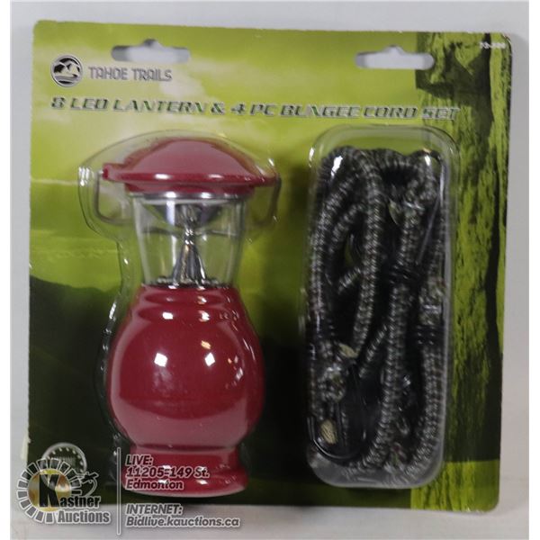NEW 8 LED LANTERN AND 4PC BUNGEE CORD SET