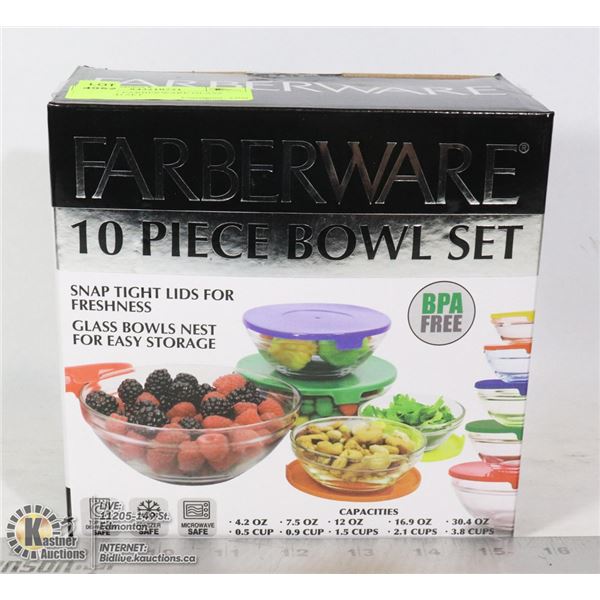 NEW 10PC FARBERWARE GLASS BOWL/ LID SET