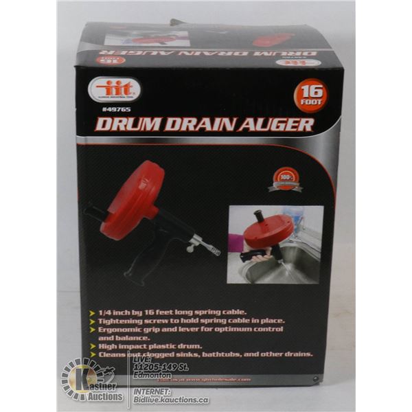 NEW 1/4" X 16' DRUM DRAIN AUGER