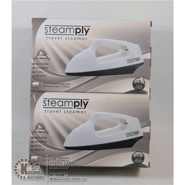 2 NEW  WHITE STEAMPLY TRAVEL STEAMERS