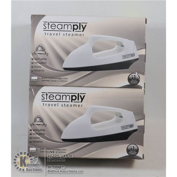2 NEW  WHITE STEAMPLY TRAVEL STEAMERS