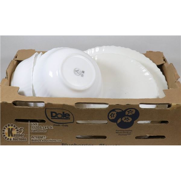 BOX OF M ART WHITE DISHES AND BOWLS