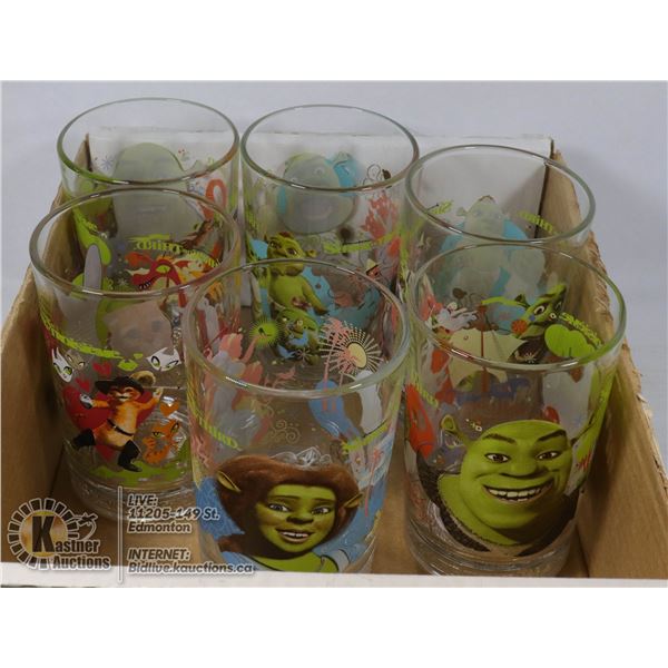 FLAT OF 6 LARGE SHREK GLASSES