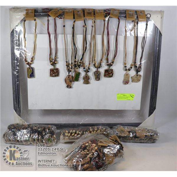 60 ASSORTED WILD TRIBE ART NECKLACES ON DISPLAY
