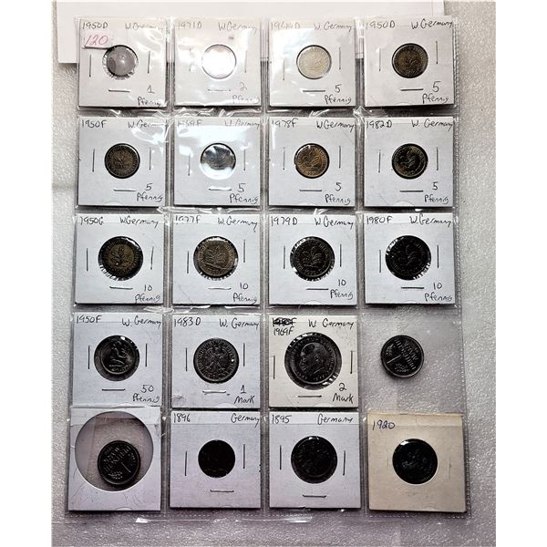 28)  LOT OF 20 GERMAN COINS,  YEARS VARY FROM