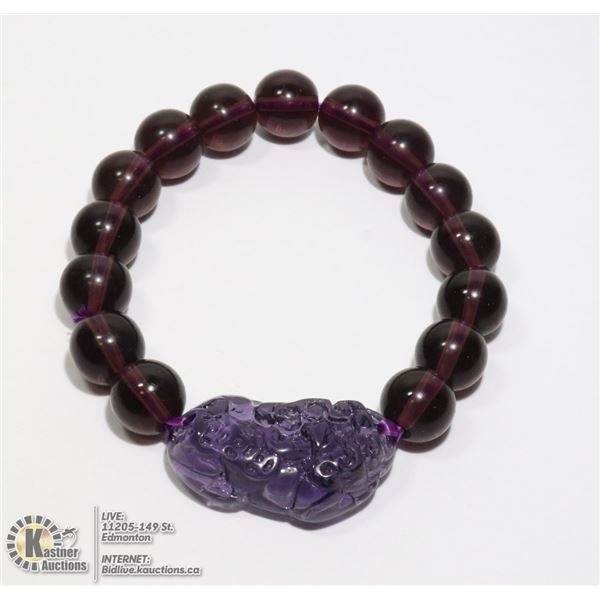 #286-PIXIU OBSIDIAN BEAD BRACELET 8"/ 12mm