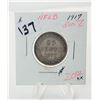 Image 1 : 32)  NEWFOUNDLAND 1917 SILVER 25 CENT COIN