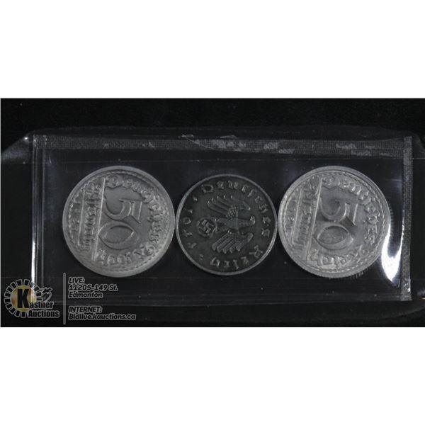 3 NAZI REICH COINS INCLUDING SILVER