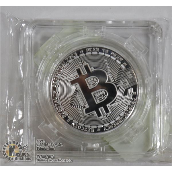 SILVER PLATED BITCOIN IN ROTATING CASE