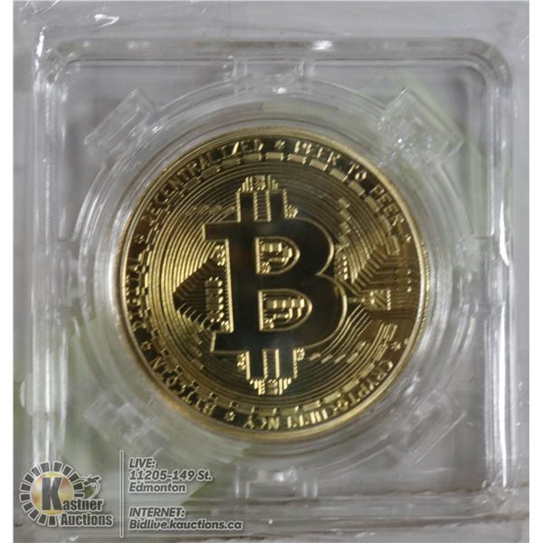 GOLD PLATED BITCOIN IN ROTATING CASE