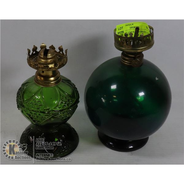 3 ANTIQUE EMERALD GREEN LAMPS