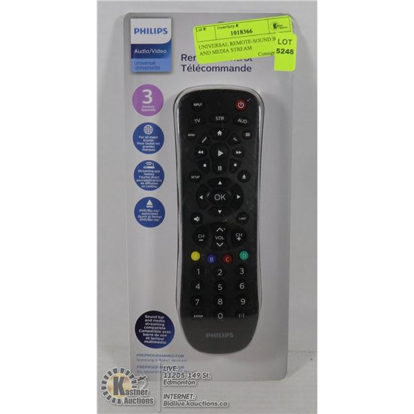 UNIVERSAL REMOTE-SOUND BAR AND MEDIA STREAM