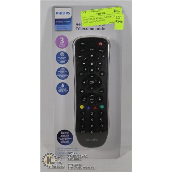 UNIVERSAL REMOTE-SOUND BAR AND MEDIA STREAM