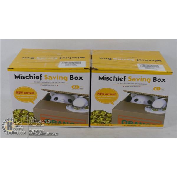 LOT OF 2 MISCHIEF SAVINGS BOX