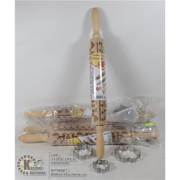 LOT OF 4 NATURAL RAW WOOD ROLLING PINS