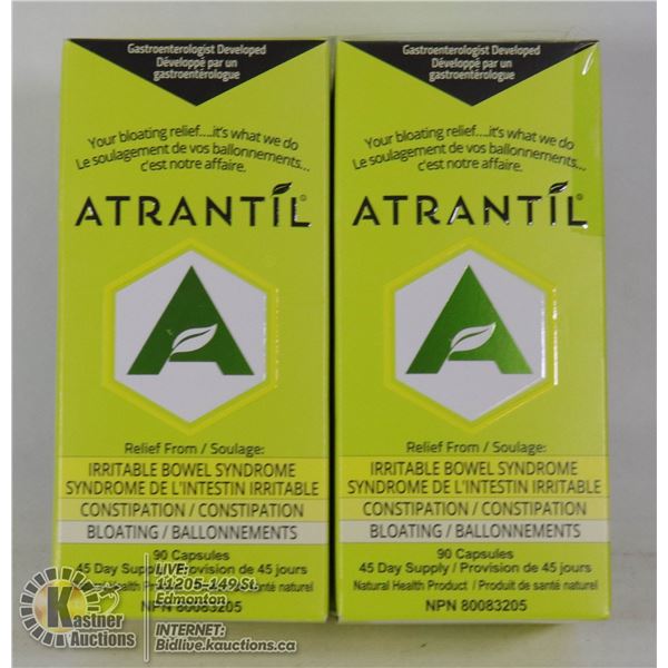 LOT OF 2 ATRANTIL 90 CAP BOTTLES FOR IBS RELIEF