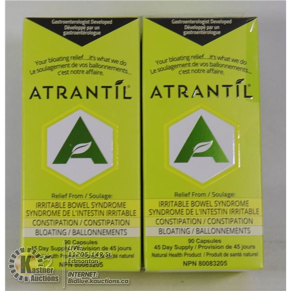 LOT OF 2 ATRANTIL 90 CAP BOTTLES FOR IBS RELIEF