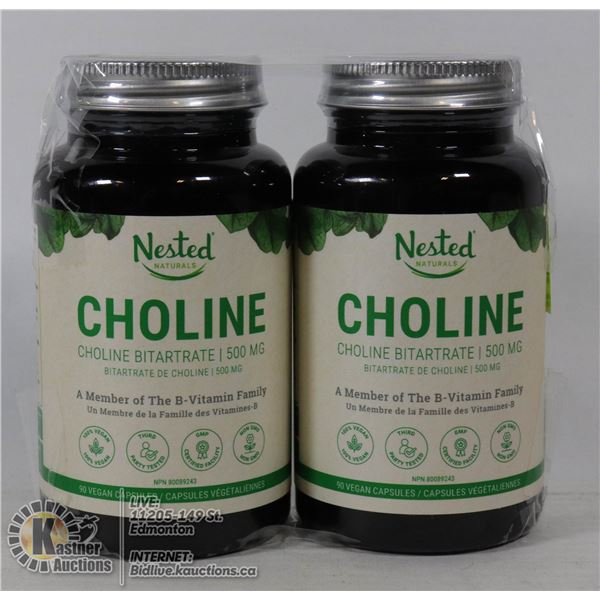 2 BOTTLES OF NESTED NATURALS CHOLINE BITARTRATE