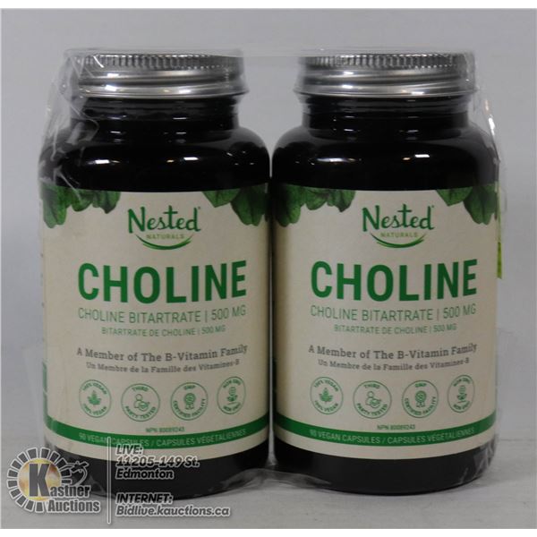 2 BOTTLES OF NESTED NATURALS CHOLINE BITARTRATE