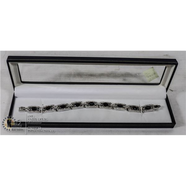 RHINESTONE & GEM SILVER TONE BRACELET