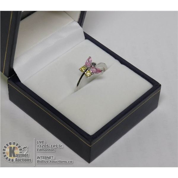 RHINESTON BUTTERFLY RING APPROX SIZE 7